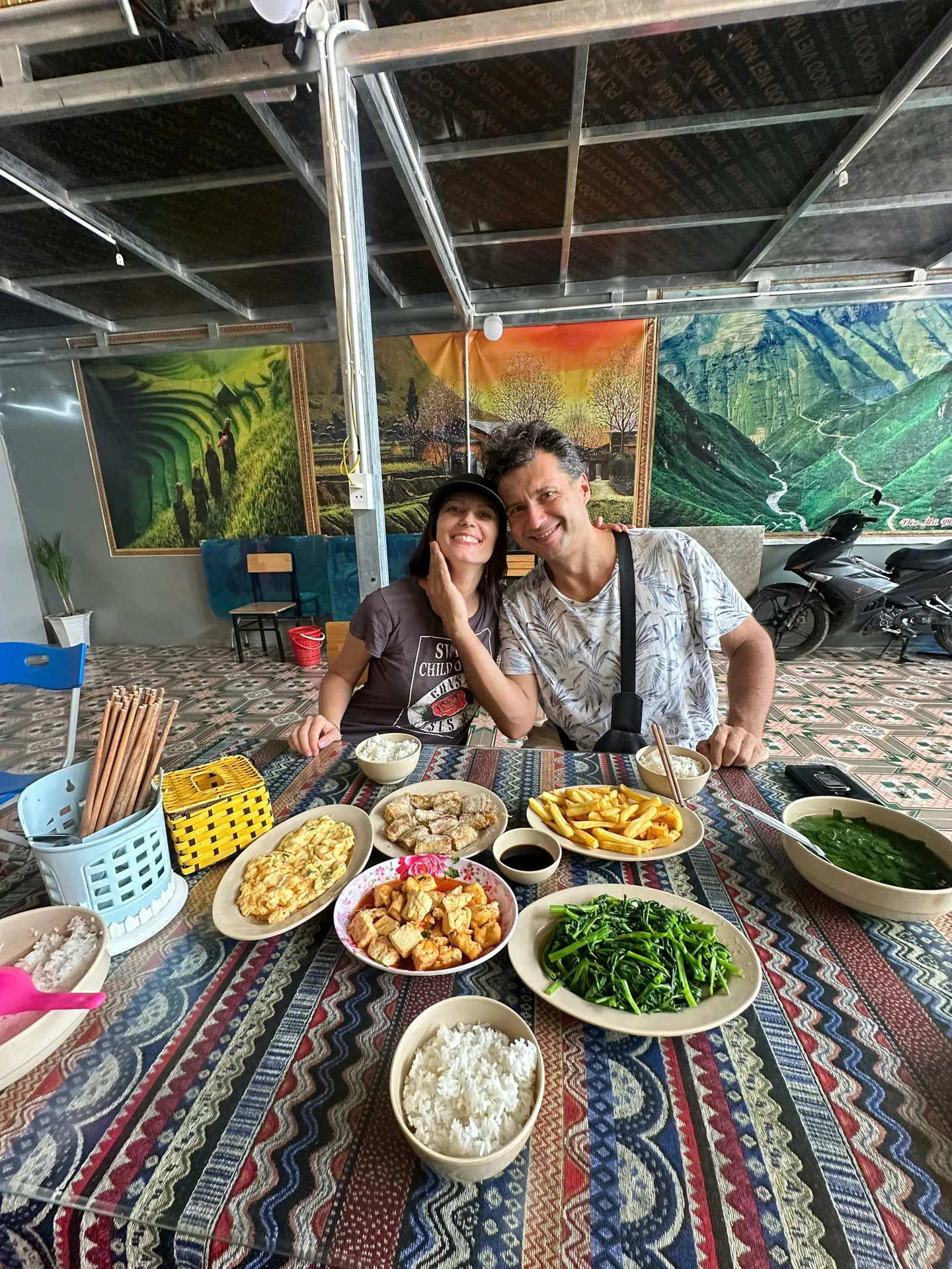 A couple at dinner in a homestay