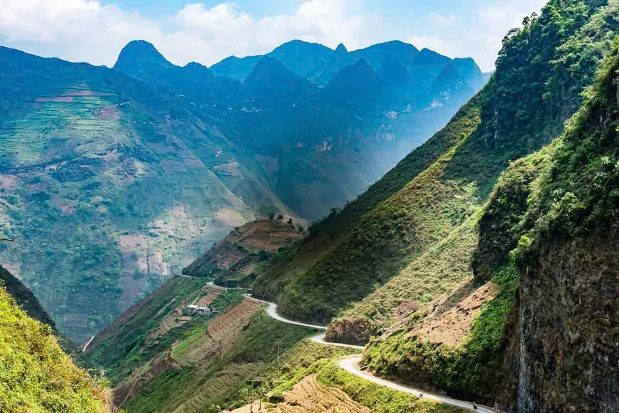 The road carved into the cliff of Ma Pi Leng Pass above the Nho Que River, Ha Giang Loop