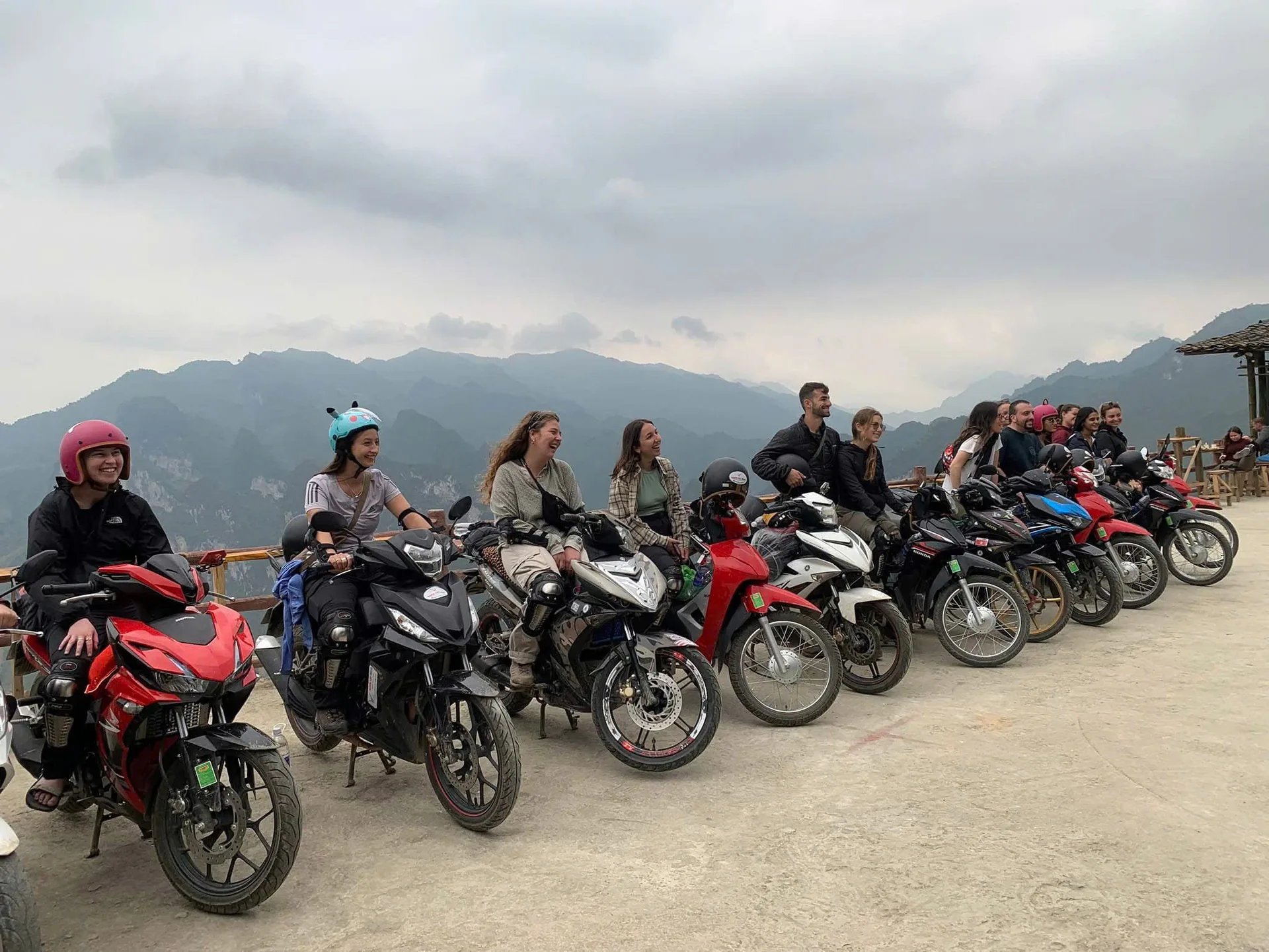 The Freedom Ha Giang Loop team of riders and guides lined up with their motorbikes